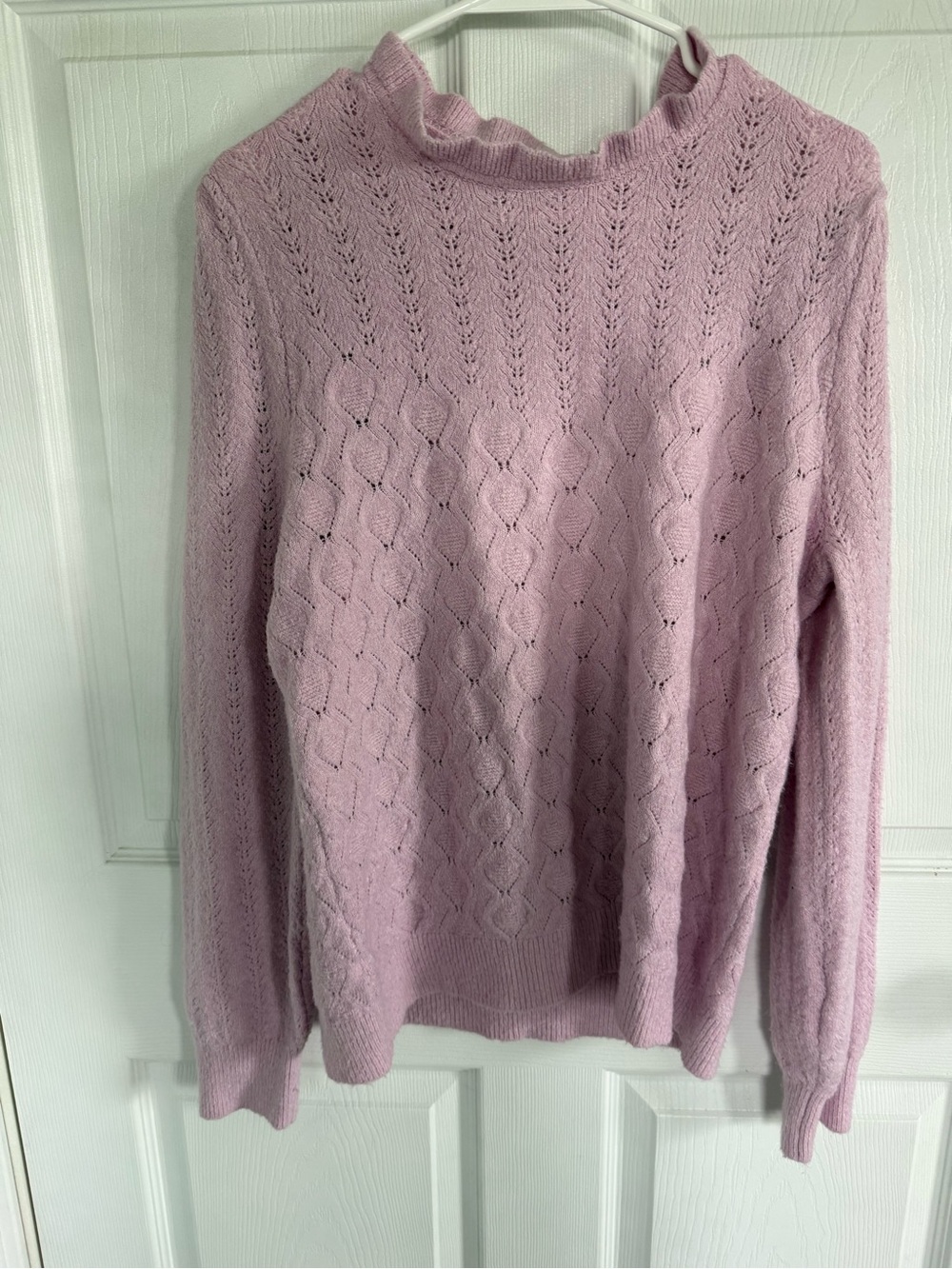 LOFT Purple Pointelle Sweater L Scallop Neck Cottagecore Feminine Knit Grandma